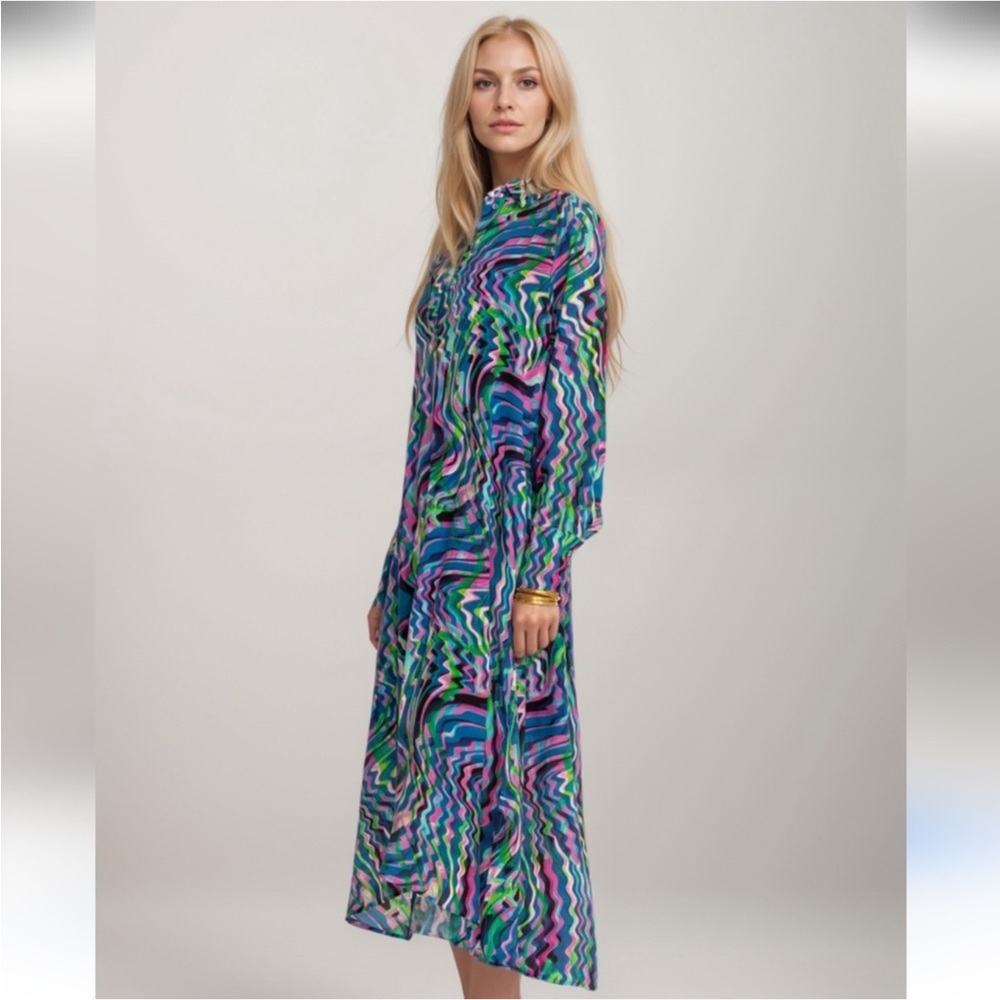 Johnny Was Multicolor Moonwave Henly Long Sleeve Dress